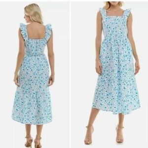 Draper James Blue Floral Ruffle Midi Dress NWOT M